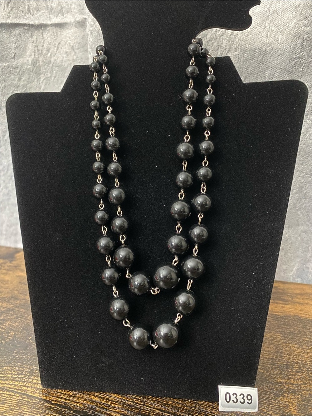 Classic Black Beaded Double-Strand Necklace - Brand Unspecified